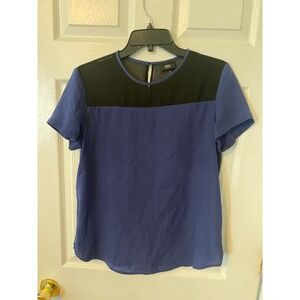 Mossimo Womens Blue Black Colorblock Mesh Yoke Short Sleeve Blouse Size‎ Medium